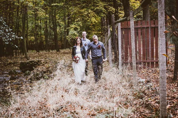 Couple leaving wedding ceremony