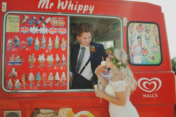 Bride and groom with ice cream van