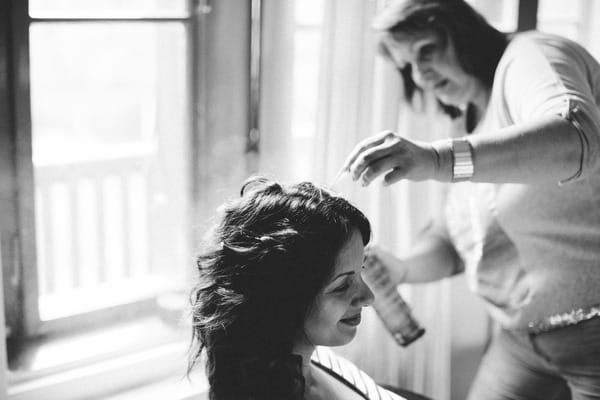 Bride having hair done