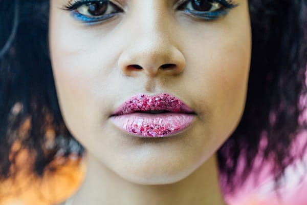 Bride with pink glittery lips