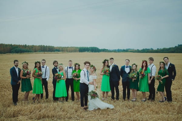 Bridal party in corn field