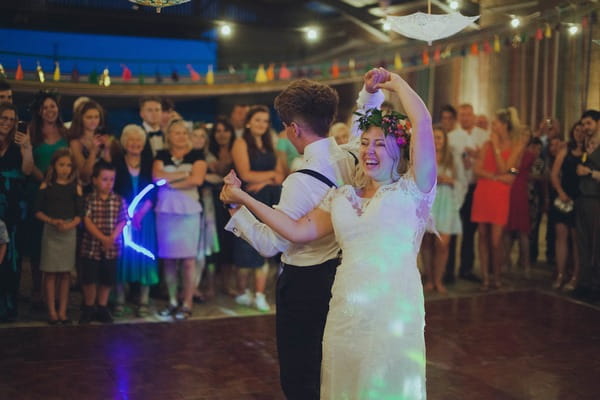 Bride and groom dancing