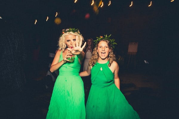 Bridesmaids in green dresses