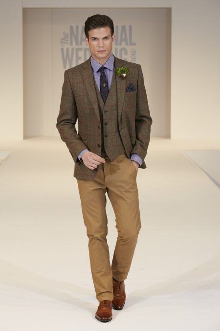 Moss Bros Tweed Jacket and Waistcoat Look on The National Wedding Show Catwalk Spring 2017