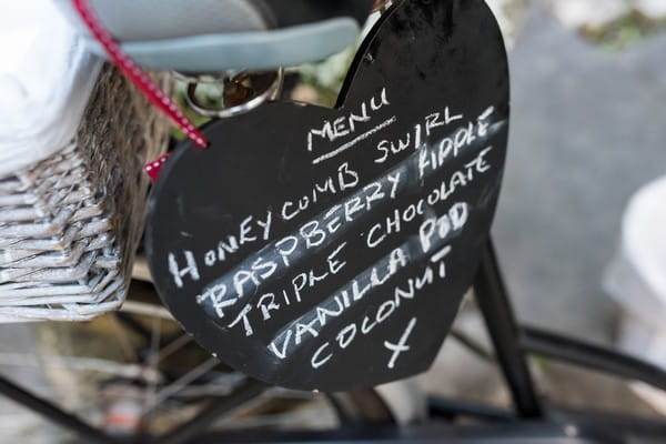 Ice cream menu on heart chalkboard