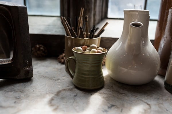 Pottery on window ledge