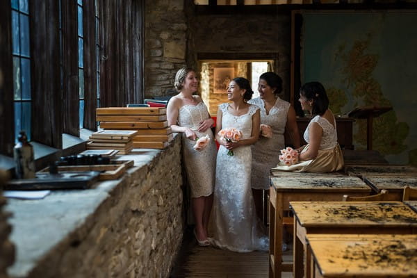 Bride and bridesmaids in Scaplen's Court