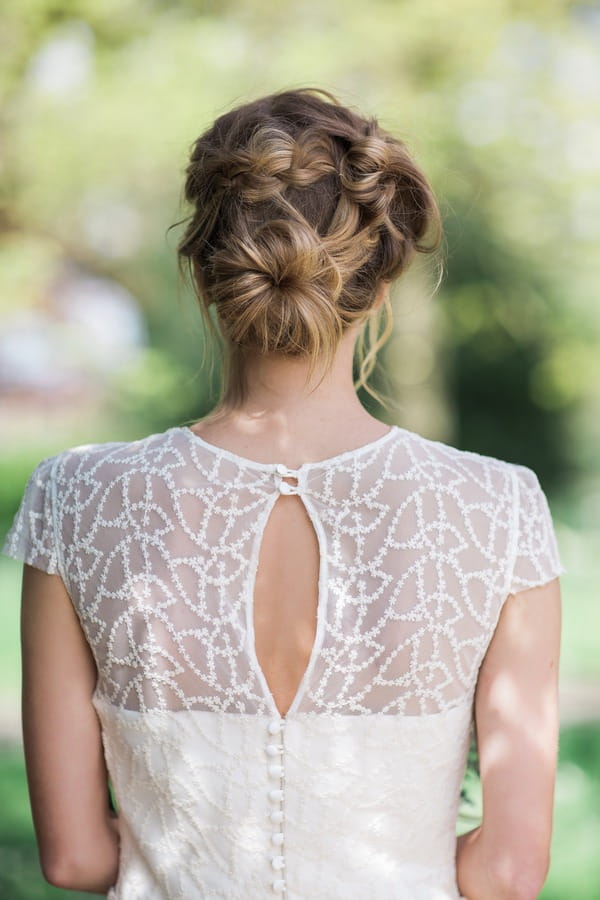 Back of bride's updo hairstyle