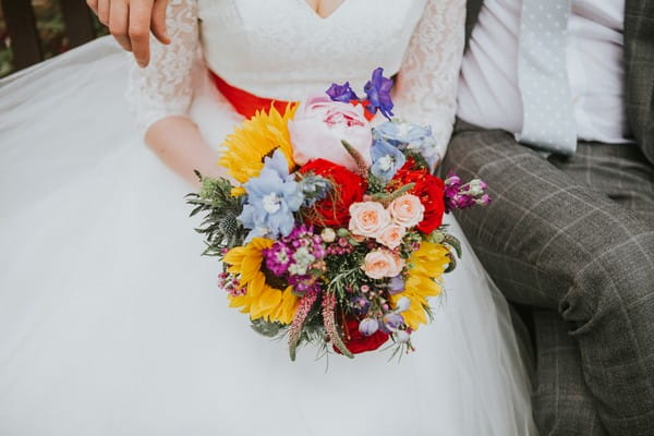 Bride's colourful wedding bouquet