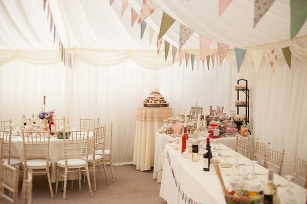 Wedding cake table in marquee