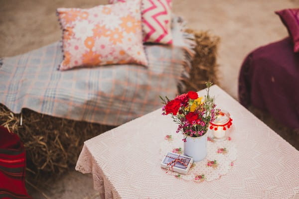 Rustic seating area at wedding