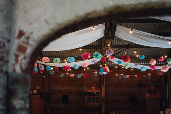 Colourful wedding ceiling decor