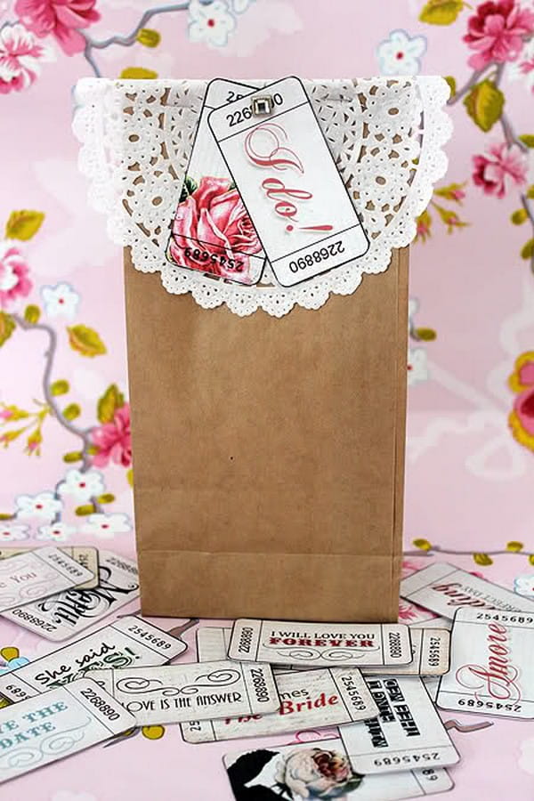 Brown Bag with Vintage Style Wedding Tickets