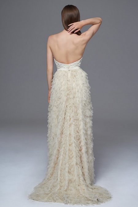 Back of Dita Beaded Corset with Swan Skirt from the Halfpenny London Wild Love 2017 Bridal Collection