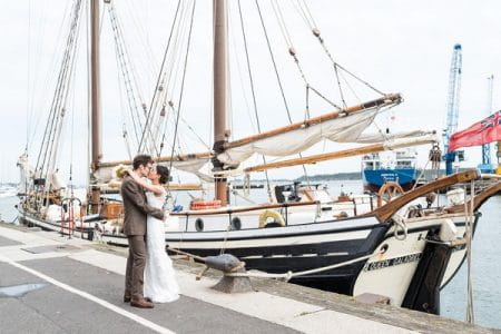 Bride and groom by Poole harbour