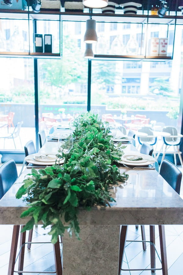 Wedding table with herb table runner