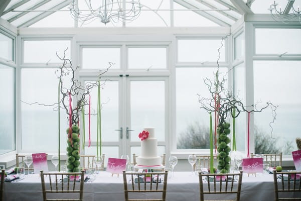 Wedding table with pink and green styling