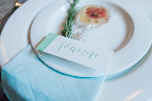 Wedding place setting with watercolour place card