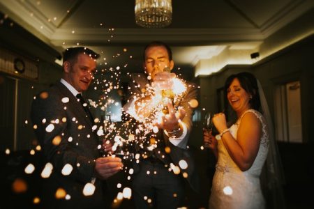 Sparks flying in front of bride and groom - Picture by Embee Photography