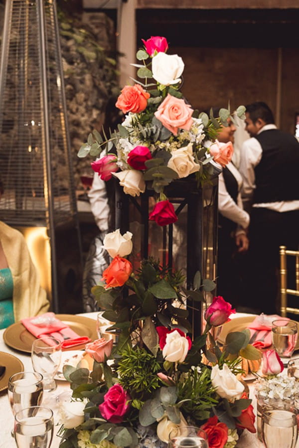 Floral lantern wedding table centrepiece