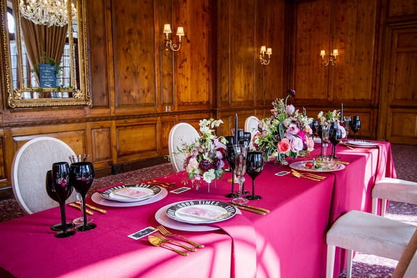 Wedding Table with pink tablecloth