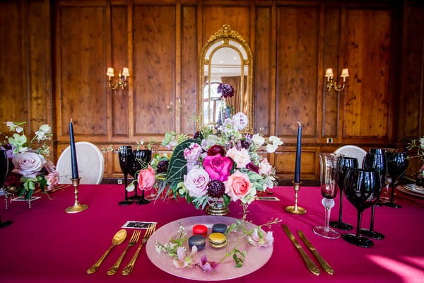 Wedding place setting with rich colour details