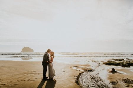 Bride and groom kissing on beach - Picture by Dan Ward Photography