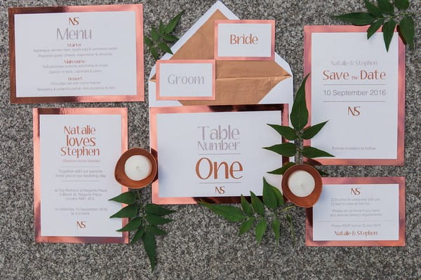 Copper wedding stationery