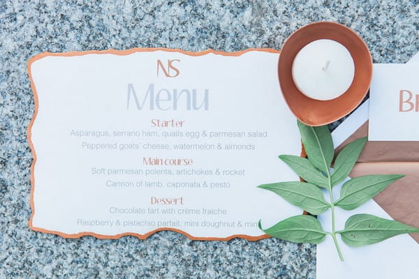 Wedding menu with copper border