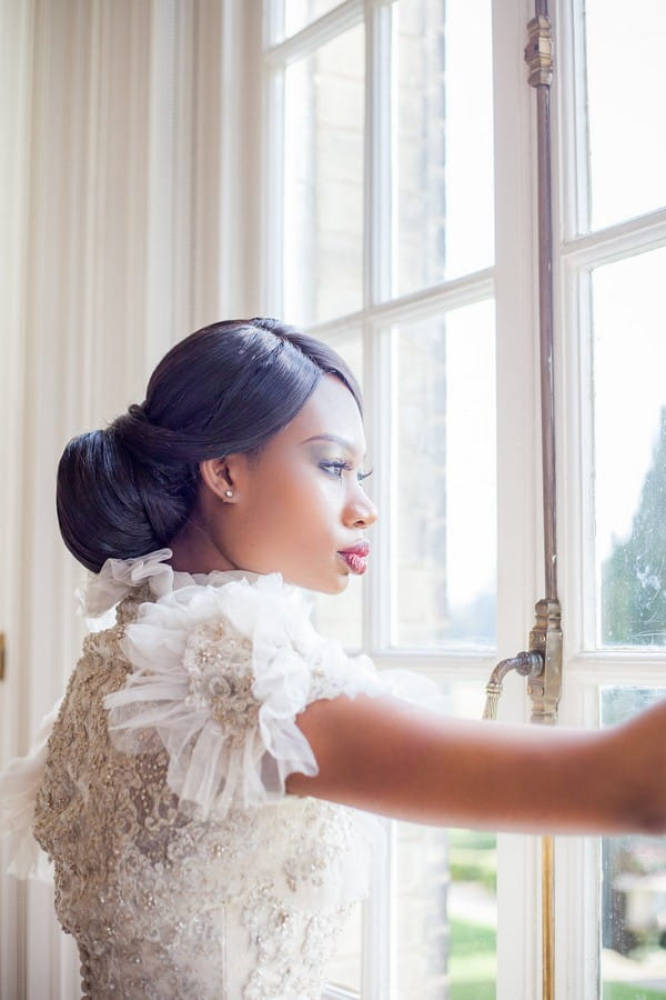 Bride with chignon updo hairstyle