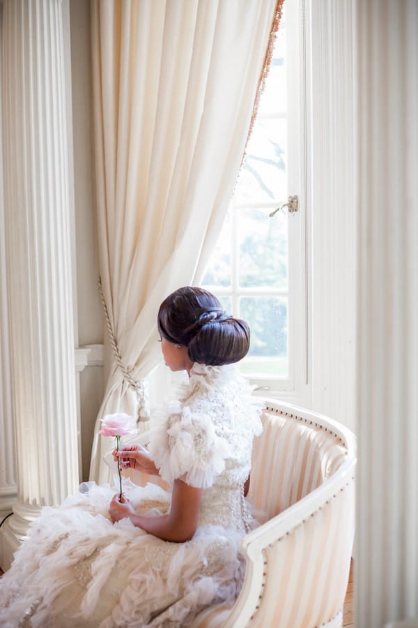 Back of bride's chignon hairstyle