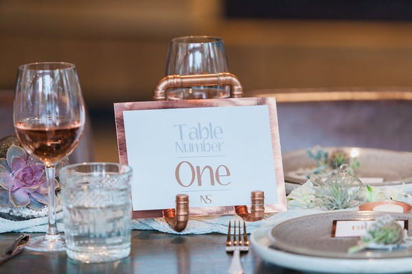 Copper wedding table number