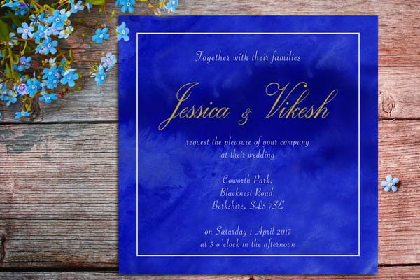 Blue Watercolour Wedding Invitation by Ananya Cards