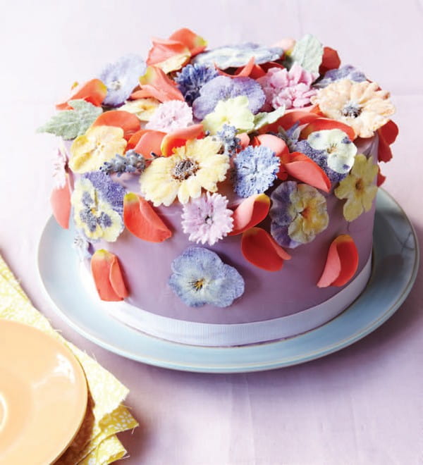 Purple Cake with Edible Flowers