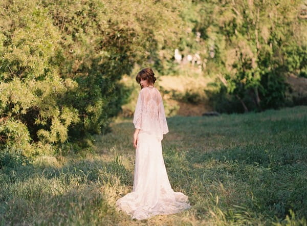 Santa Monica Wedding Dress with Cape by Claire Pettibone - Image from California Dreamin' Styled Shoot