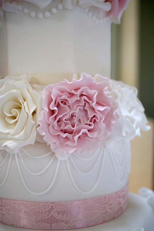 Close-Up of Sugar Flowers on Wedding Cake