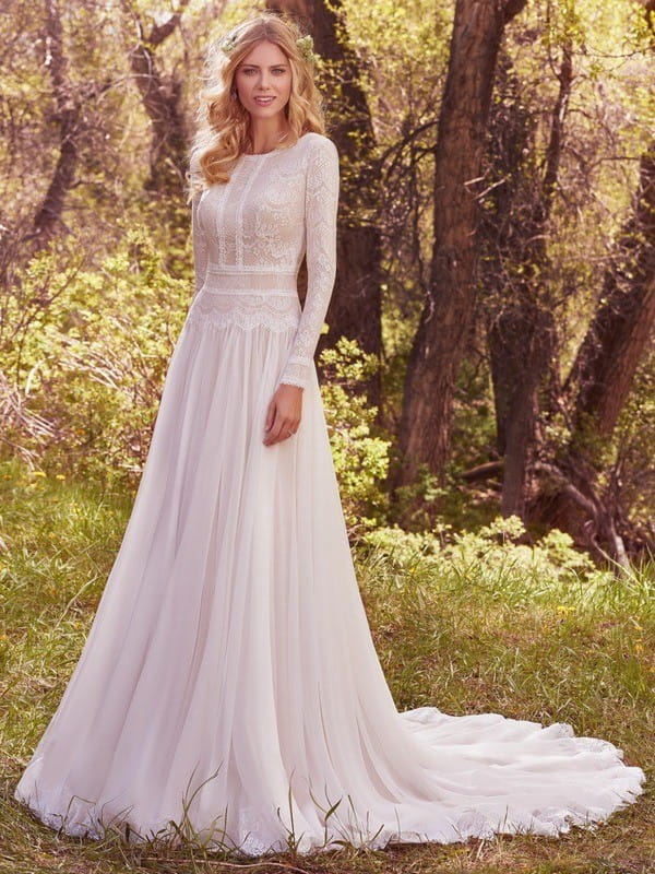 Deirdre Marie Wedding Dress with Lace and Santorini Chiffon Sleeves