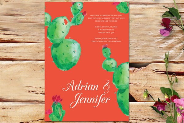 Green and Orange Cactus Wedding Invitation by Ananya Cards