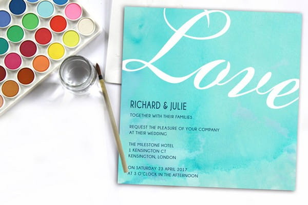 Love Blue Watercolour Wedding Invitation by Ananya Cards