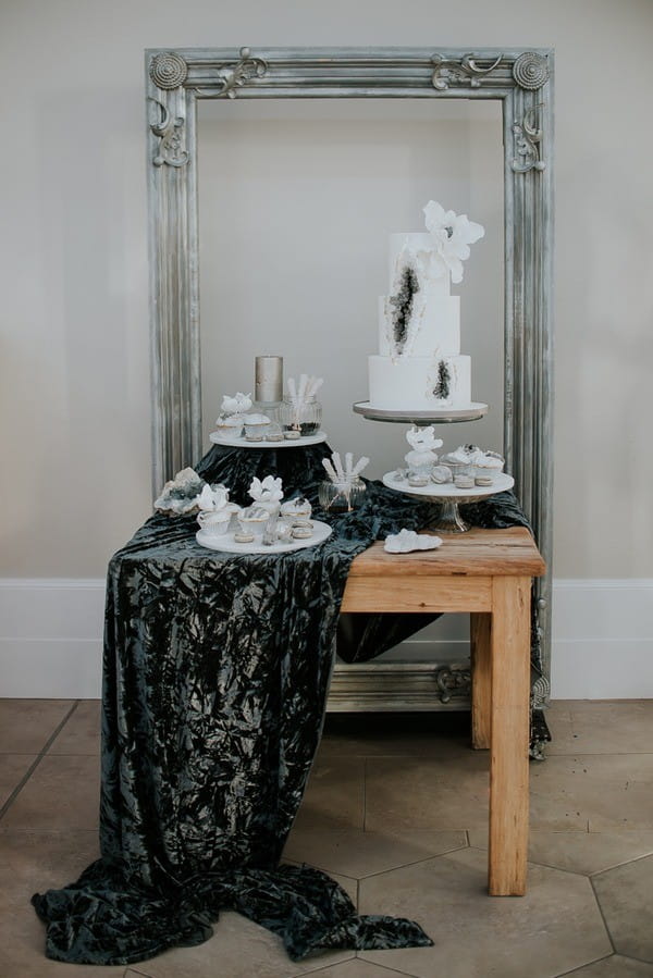 Silver and Grey Styled Wedding Dessert Table