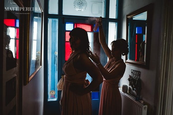 Bridesmaids doing hair