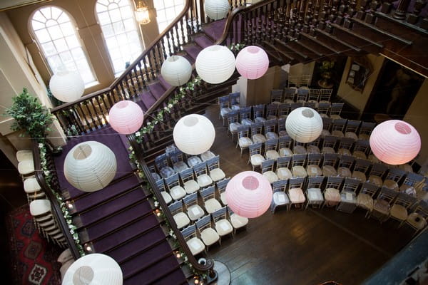View from top of stairs of wedding ceremony room at Kings Weston House
