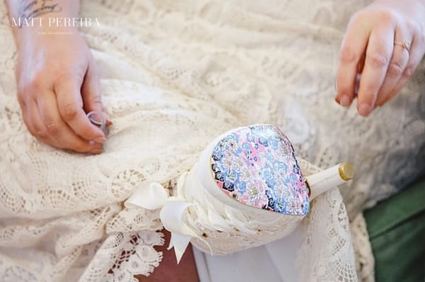 Pattern on sole of bride's shoe