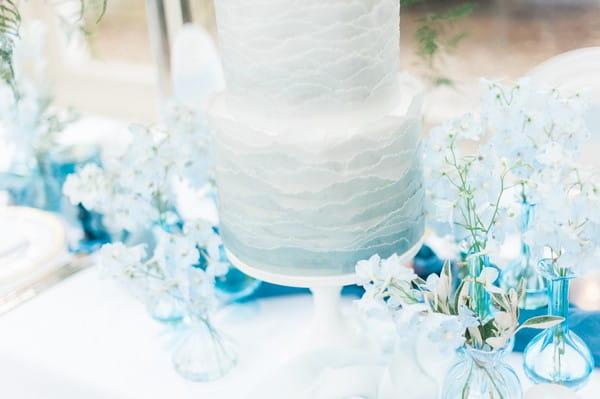 Texture detail to blue ombré wedding cake