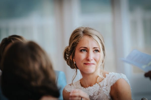 Bride listening to wedding speech - Picture by Sean Wood Photography