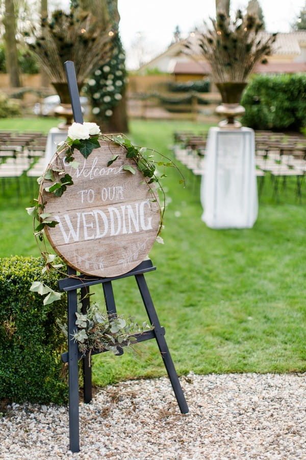 Round wooden wedding sign