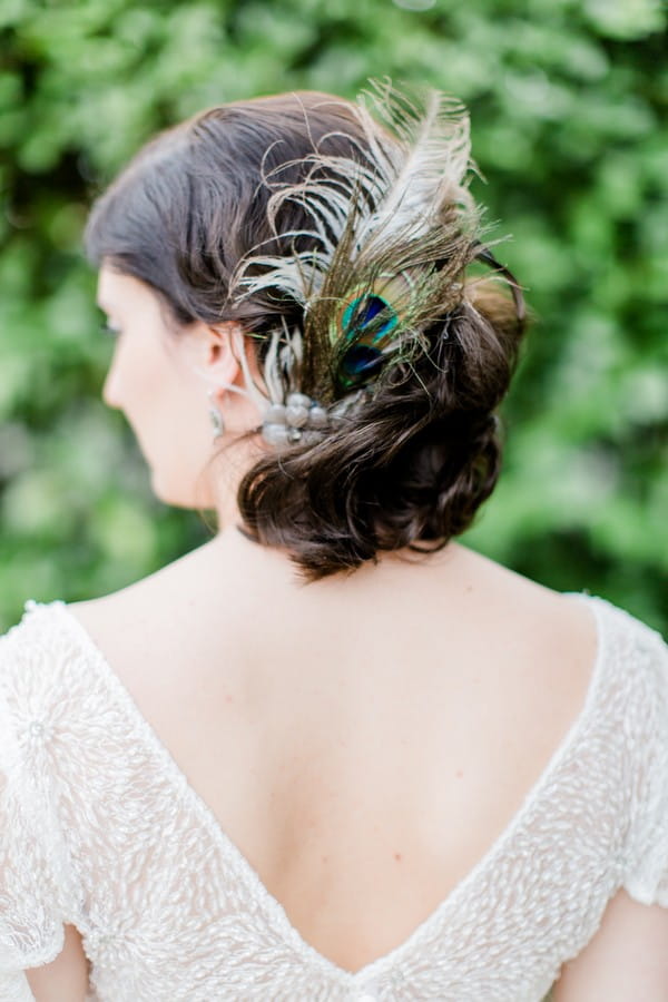 Peacock feather bridal hairpiece