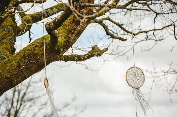 Dream catchers hanging in tree