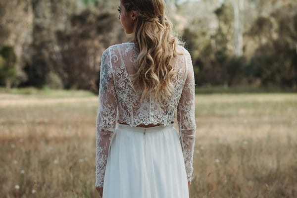 Back of bride's lace Tillie crop top