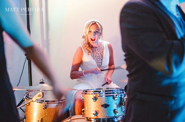 Bride playing the drums